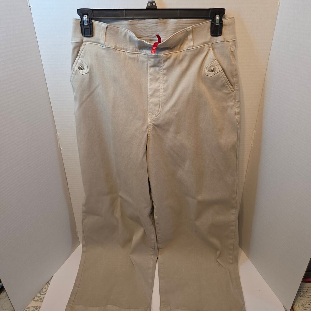 Spanx Women's Khaki Trousers wide leg front and back pockets faux zipper 1X